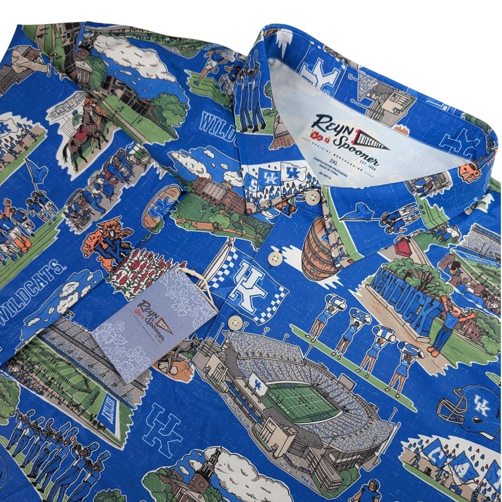 Reyn Spooner Polo Mens 2XL Blue Kentucky Wildcats Scenic AOP Performance Shirt